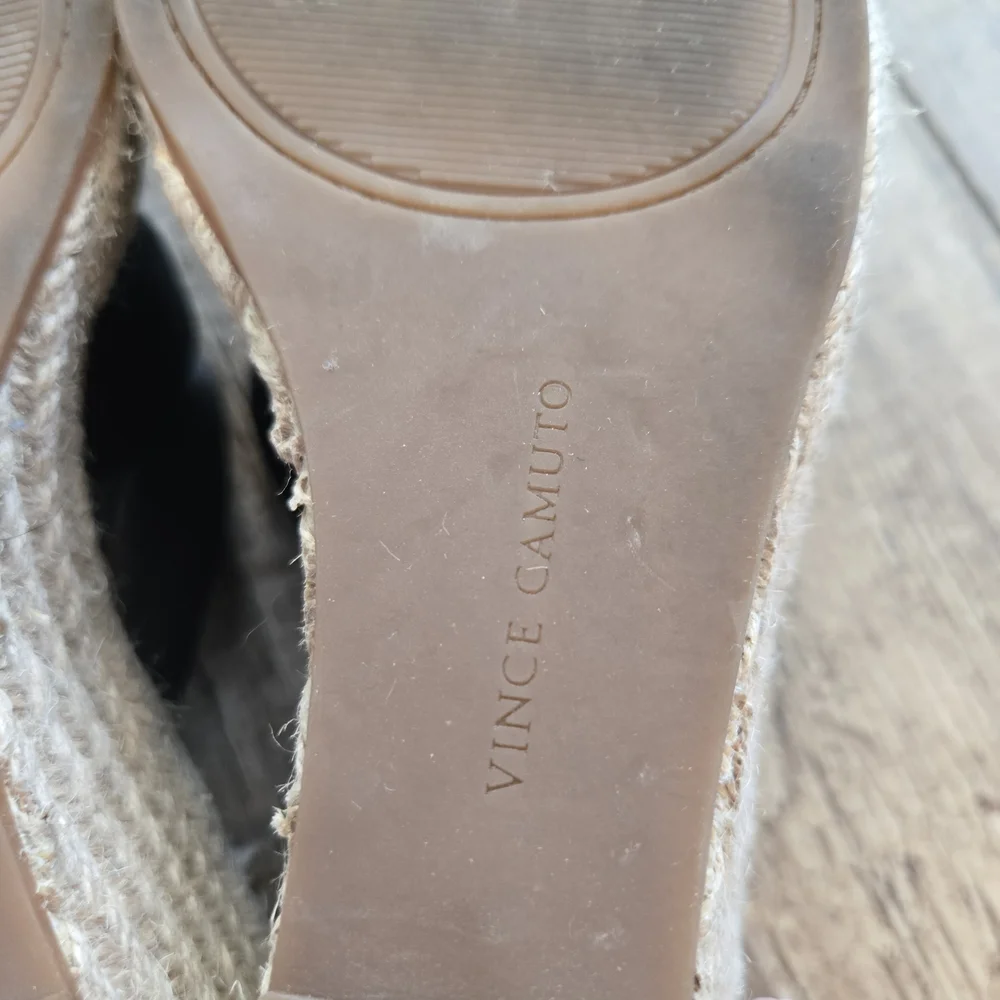 Vince Camuto Black Mixed Texture Espadrille Wedge Slide Sandals Size 7.5